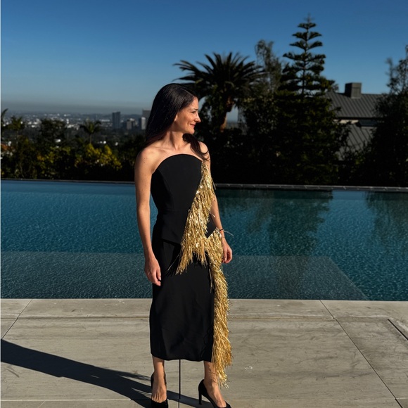 Jason Wu Collection Metallic Fringe Strapless Peplum Midi Dress